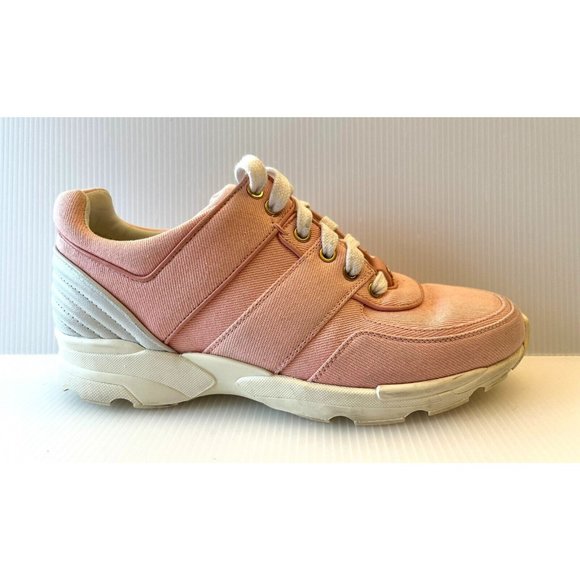 CHANEL Pink Canvas Sneakers w/ Gold Interlocking - Picture 1 of 12